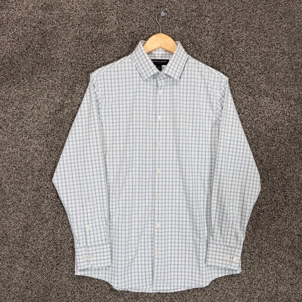 Mizzen+Main Leeward Shirt Mens M Classic Fit White Blue Plaid Performance